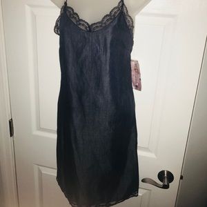 NWT dark denim chambray slipdress with lace trim